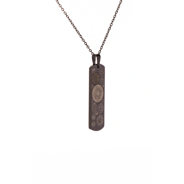 Siyah Dikdörtgen Titanyum Kaplama Dualı Çelik Kolye Çelik Zincirli kararmaz paslanmaz