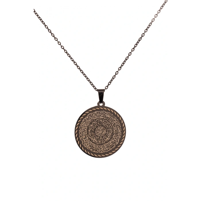 Siyah Hilye-i Şerif Yazılı Paslanmaz Kararmaz Çelik Kolye Çelik Zincir (Unisex)