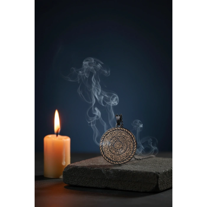 Siyah Hilye-i Şerif Yazılı Paslanmaz Kararmaz Çelik Kolye Çelik Zincir (Unisex)