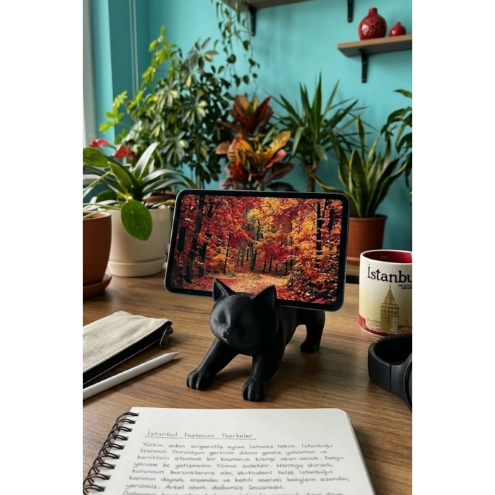 Siyah Kedi Telefon Tablet Tutucu 10 x 10 cm