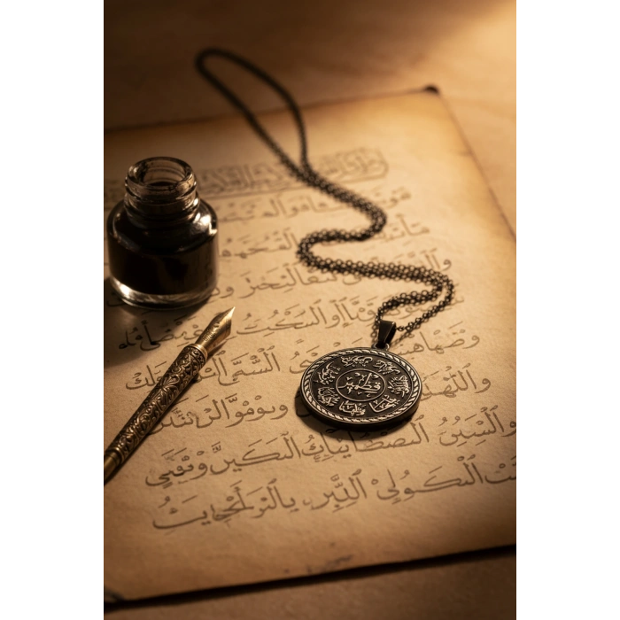 Siyah Renk Ashab-ı Kehf Kıtmır Çelik Kolye Paslanmaz Zincir Kararmaz