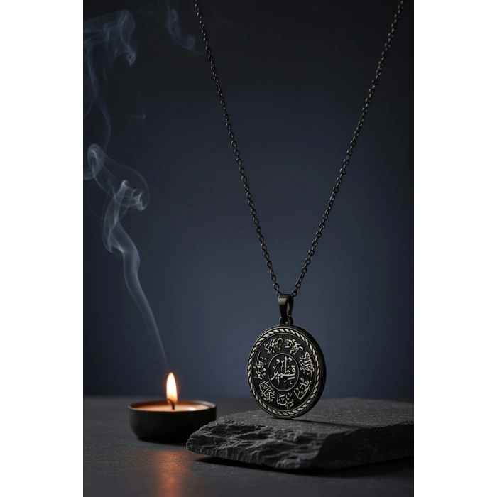 Siyah Renk Ashab-ı Kehf Kıtmır Çelik Kolye Paslanmaz Zincir Kararmaz