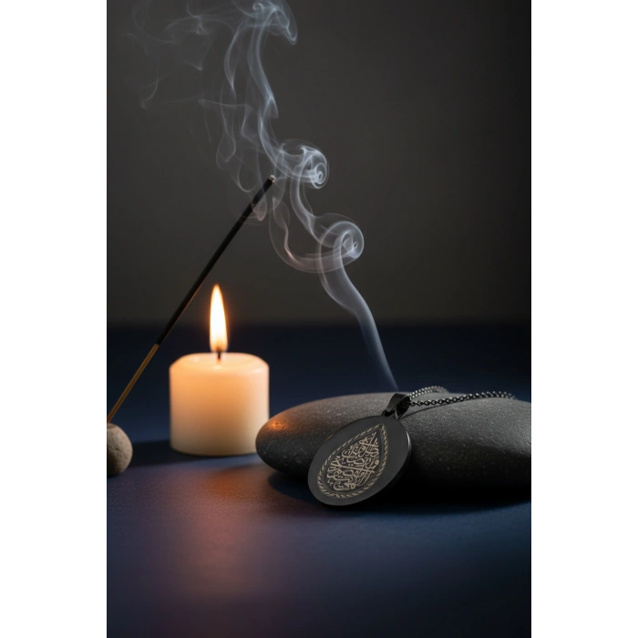 Siyah Renk İlâhe Ente Maksûdî Çelik Kolye Paslanmaz Zincir Kararmaz