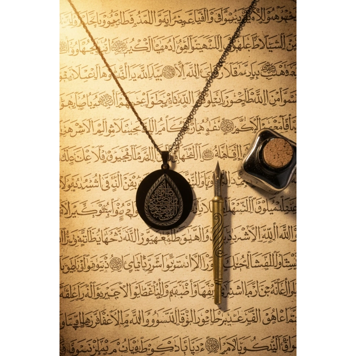 Siyah Renk İlâhe Ente Maksûdî Çelik Kolye Paslanmaz Zincir Kararmaz