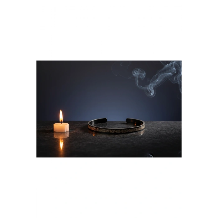 Siyah Renk Unisex Ayetel Kürsi Nalı Şerif Yazılı Çelik Bileklik Ayarlanabilir Paslanmaz Kararmaz