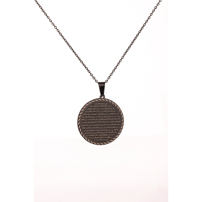 Siyah Vakıa Suresi Yazılı Çelik Kolye Kararmaz Paslanmaz Zincirli Unisex Kolye