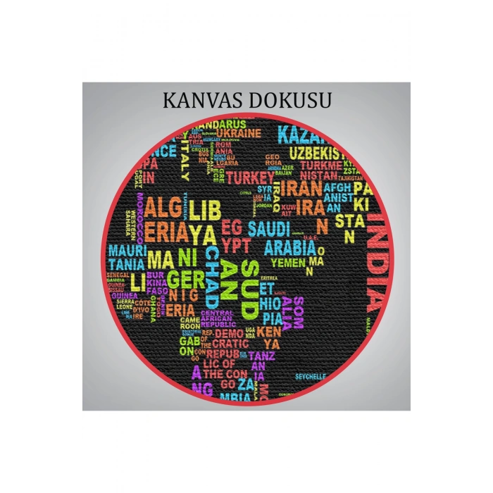 Siyah Zeminli Ülke İsimli Dünya Haritası Kanvas Tablo 1015