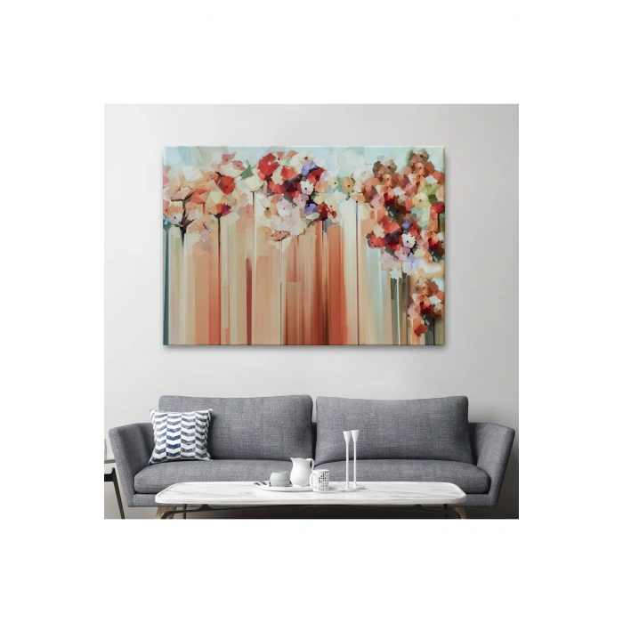 Soyut Çiçekler Yağlıboya Görünüm Dekoratif Kanvas Duvar Tablosu-3540