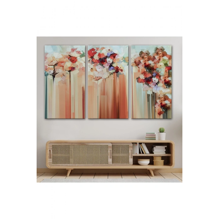 Soyut Çiçekler Yağlıboya Görünüm Dekoratif Kanvas Duvar Tablosu-3540