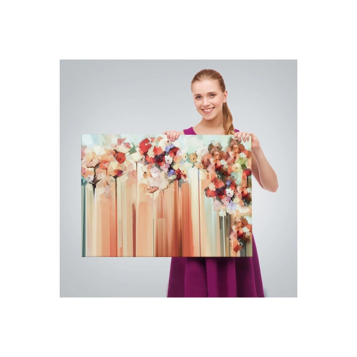 Soyut Çiçekler Yağlıboya Görünüm Dekoratif Kanvas Duvar Tablosu-3540