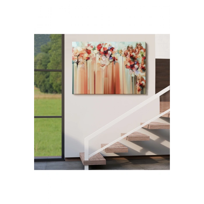 Soyut Çiçekler Yağlıboya Görünüm Dekoratif Kanvas Duvar Tablosu-3540