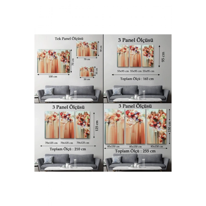 Soyut Çiçekler Yağlıboya Görünüm Dekoratif Kanvas Duvar Tablosu-3540