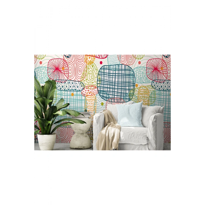 Soyut Renkli Geometrik Şekiller Duvar Kağıdı-5708