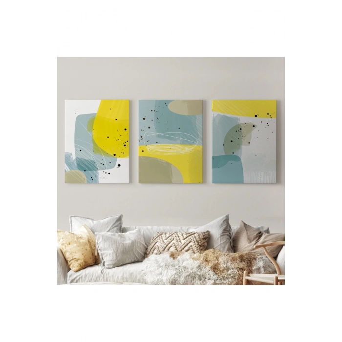 Soyut Renkli Sürreal Şekiller Dekoratif Duvar Tablosu Üçlü Set-EJ-109