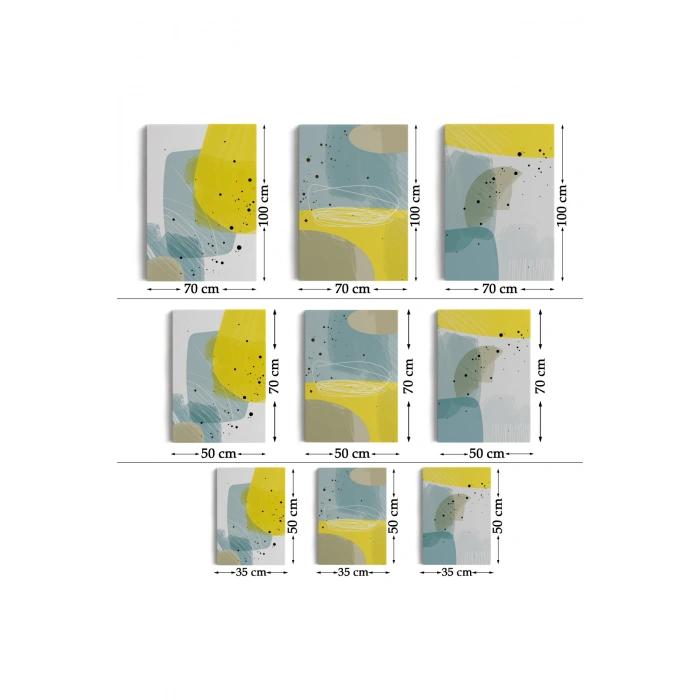 Soyut Renkli Sürreal Şekiller Dekoratif Duvar Tablosu Üçlü Set-EJ-109