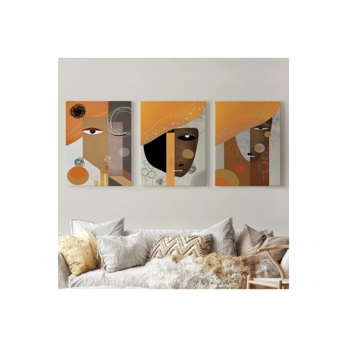 Soyut Sürreal Kadınlar Dekoratif Duvar Tablosu Üçlü Set-DP-93