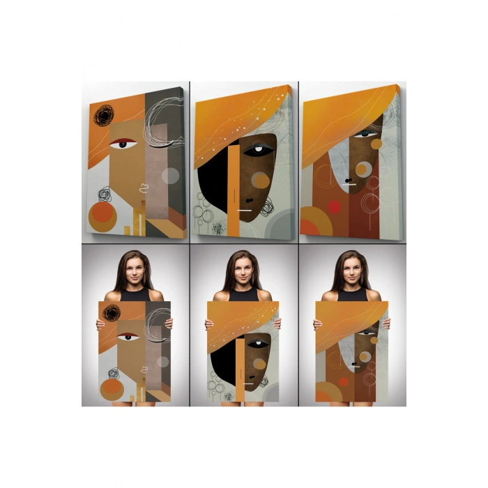 Soyut Sürreal Kadınlar Dekoratif Duvar Tablosu Üçlü Set-DP-93