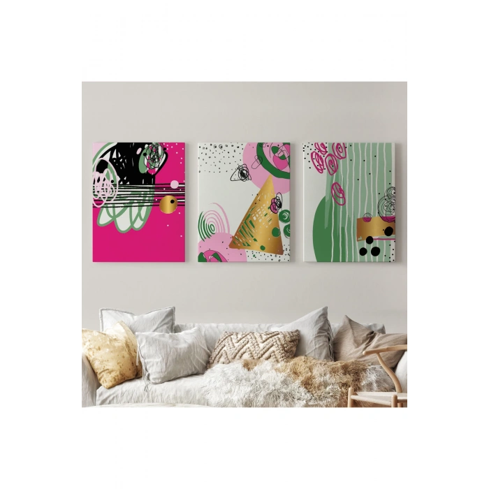 Soyut Sürreal Şekiller Dekoratif Duvar Tablosu Üçlü Set-ER-116
