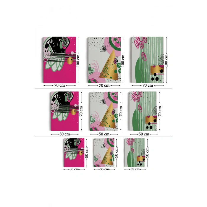 Soyut Sürreal Şekiller Dekoratif Duvar Tablosu Üçlü Set-ER-116