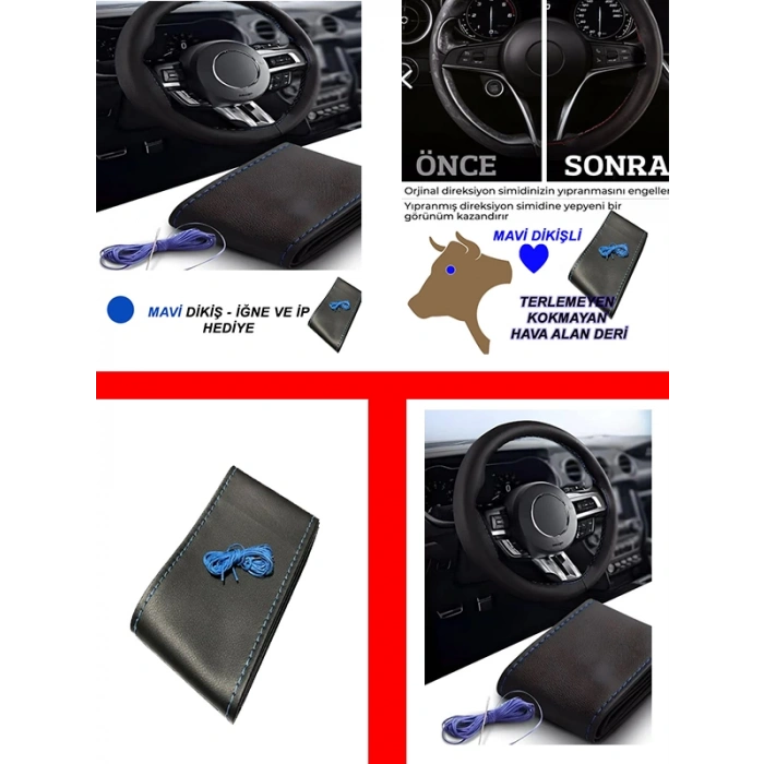 SSYANGYONG KORANDO uyumlu araç,oto direksiyon kılıfı mavi dikiş