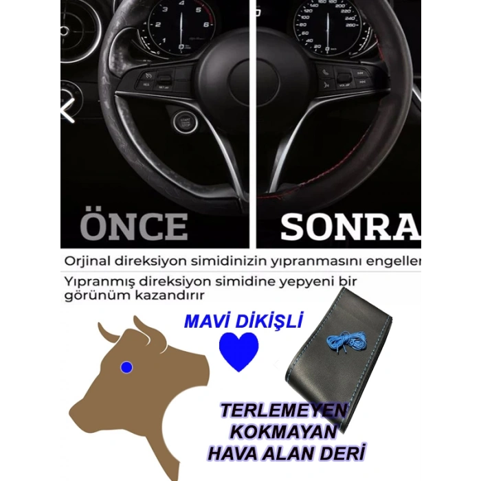 SSYANGYONG TIVOLI  uyumlu oto,araç  direksiyon kılıfı mavi dikiş