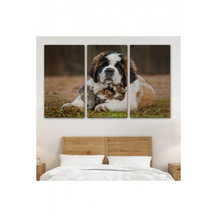 St. Bernard  Köpek ve Yavru Kediler Dekoratif Kanvas Tablo 1124