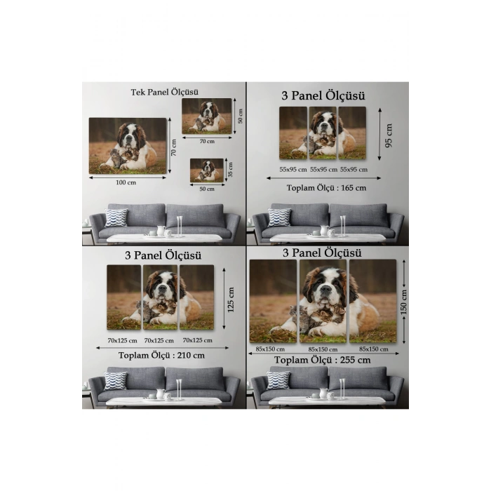 St. Bernard  Köpek ve Yavru Kediler Dekoratif Kanvas Tablo 1124