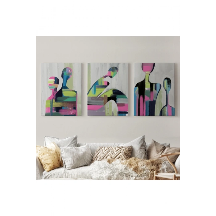 Süerreal Çift Dekoratif Duvar Tablosu Üçlü Set-ET-119