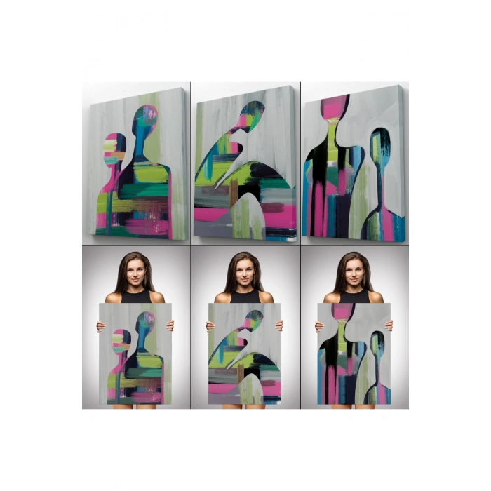 Süerreal Çift Dekoratif Duvar Tablosu Üçlü Set-ET-119