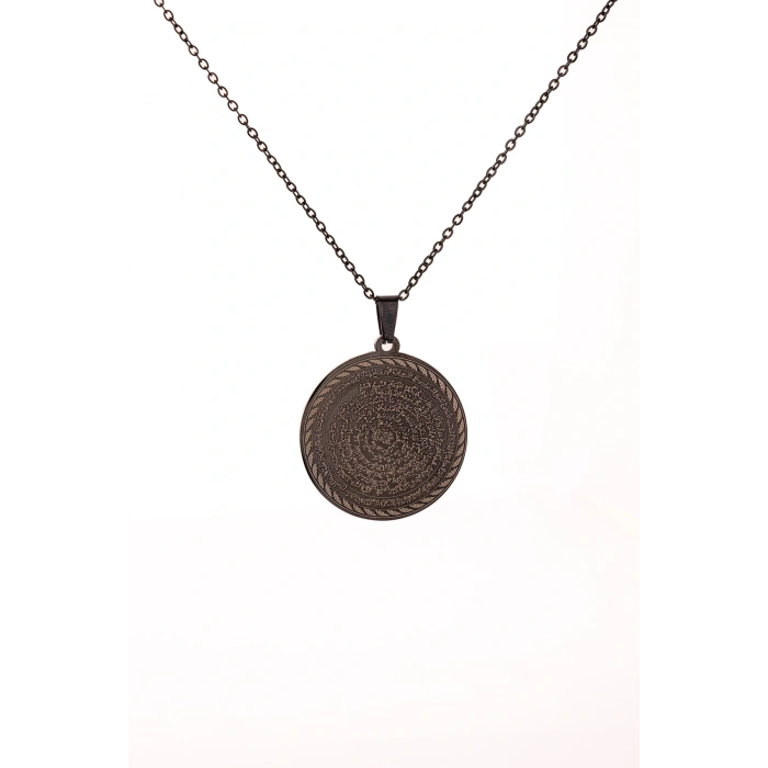 Süleyman Mührü ve Cin Mektubu Yazılı Çelik Kolye Kararmaz Paslanmaz Çelik Zincirli Unisex Kolye