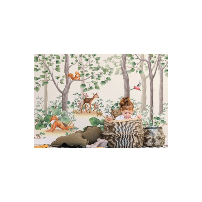 Suluboya Görünümlü Sevimli Hayvanlar Desenli Duvar Kağıdı Kreş Okul Posteri-5630