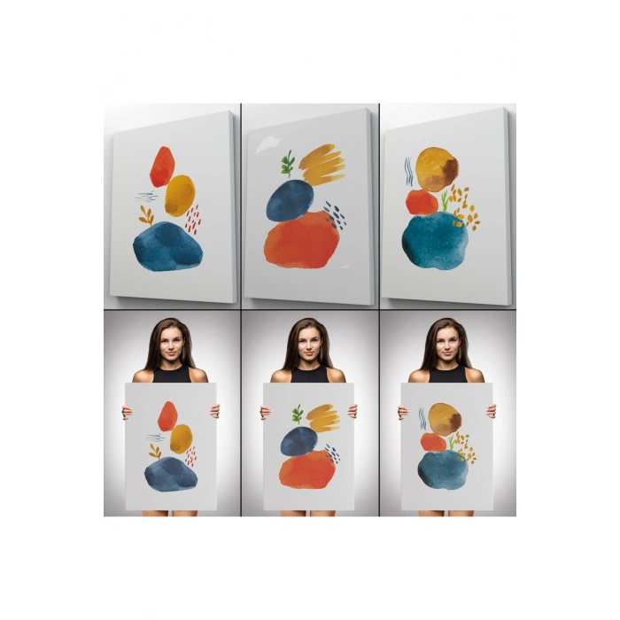 Suluboya Şekilleri Soyut Sanat Dekoratif Tablo Seti-AÖ-15