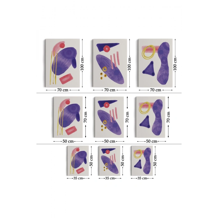 Suluboya Tarzı Soyut Modern 3 lü Tablo Seti, Kanvas Duvar Tablosu-AE-5
