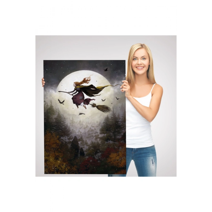 Süpürge ile Uçan Cadı, Cadılar Bayramı Hediyesi, Hallowen Tablo -6398