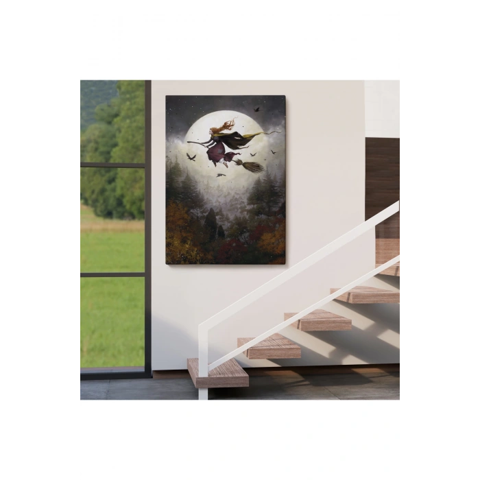 Süpürge ile Uçan Cadı, Cadılar Bayramı Hediyesi, Hallowen Tablo -6398