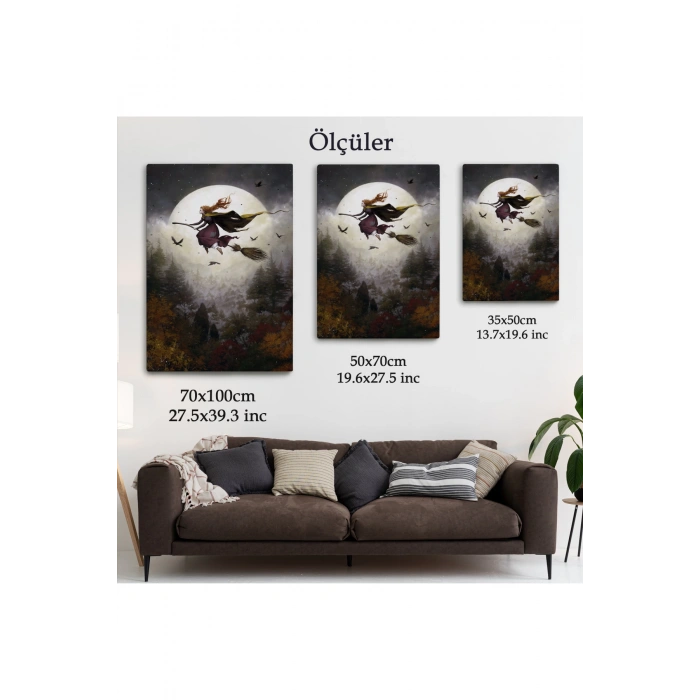 Süpürge ile Uçan Cadı, Cadılar Bayramı Hediyesi, Hallowen Tablo -6398