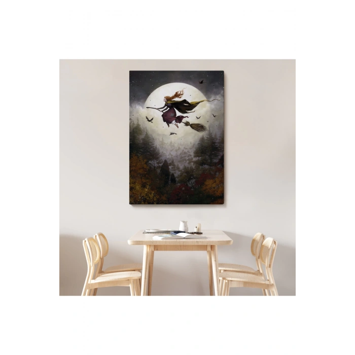 Süpürge ile Uçan Cadı, Cadılar Bayramı Hediyesi, Hallowen Tablo -6398