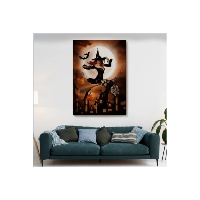Süpürge ile Uçan Cadı, Cadılar Bayramı Hediyesi, Hellowen Tablo -6271