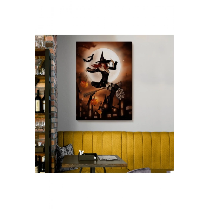 Süpürge ile Uçan Cadı, Cadılar Bayramı Hediyesi, Hellowen Tablo -6271