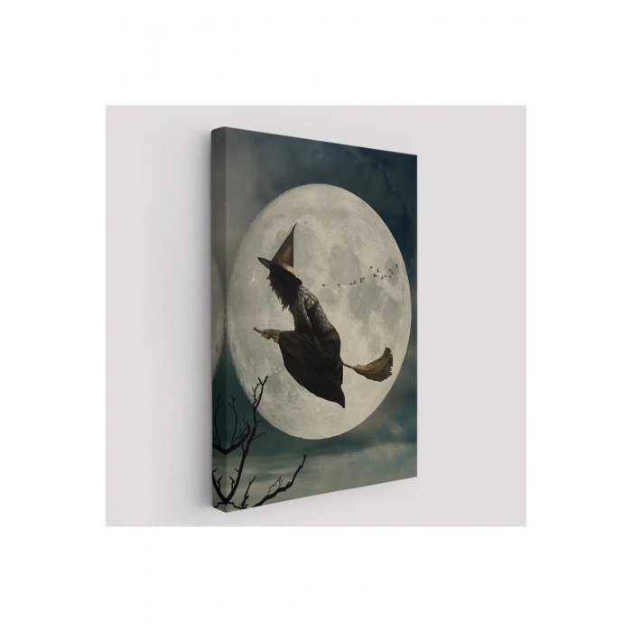 Süpürge İle Uçan Cadı, Cadılar Bayramı Helloven Duvar Tablosu -6481