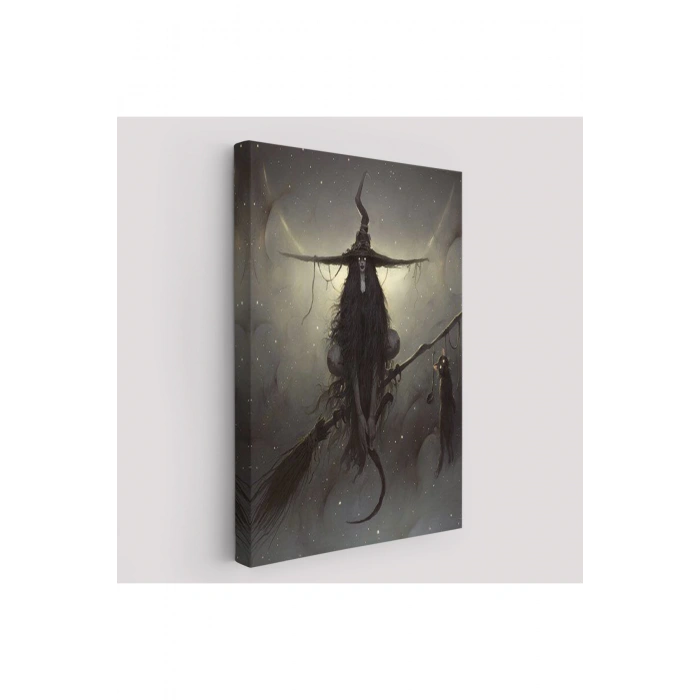 Süpürge ile Uçan Cadı ve Kedisi, Cadılar Bayramı Hediyesi, Hellowen Tablo -6287