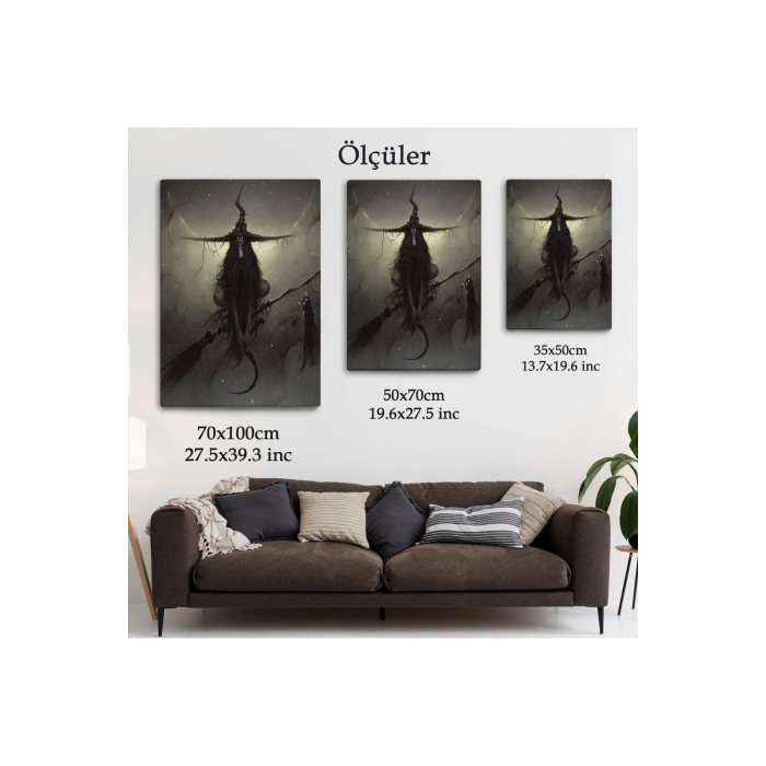 Süpürge ile Uçan Cadı ve Kedisi, Cadılar Bayramı Hediyesi, Hellowen Tablo -6287