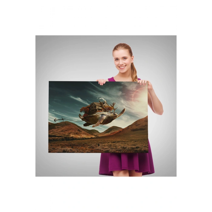 Süpürge İle Uçan Cadı ve Kedisi Cadılar Bayramı Helloven Duvar Tablosu -6559