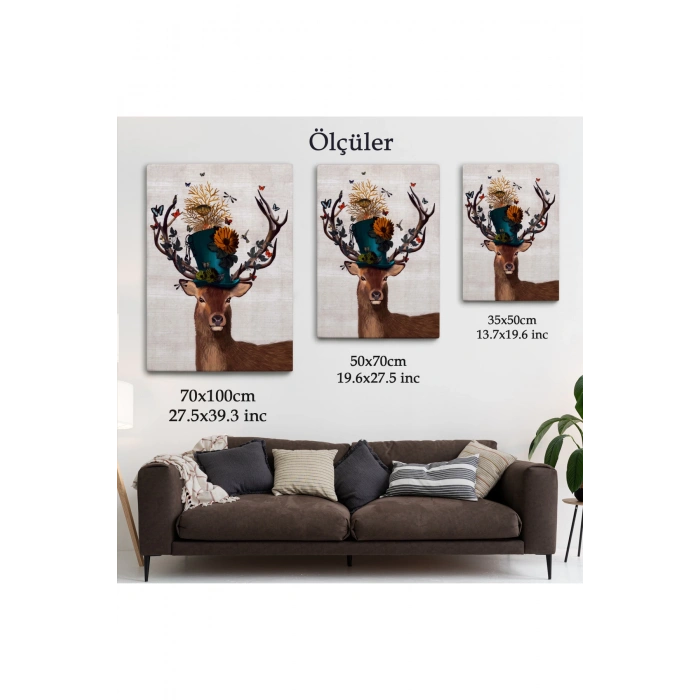 Sürreal Şapkalı Geyik Dekoratif Duvar Tablosu-6468