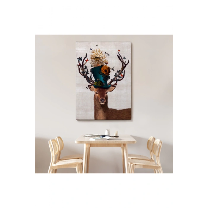 Sürreal Şapkalı Geyik Dekoratif Duvar Tablosu-6468