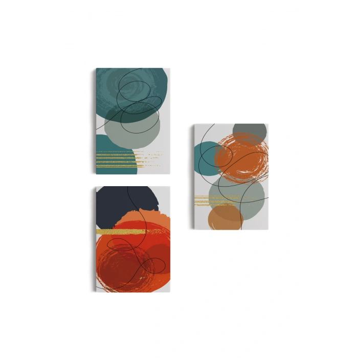 Sürreal Şekiller Dekoratif Duvar Tablosu Üçlü Set-EK-110