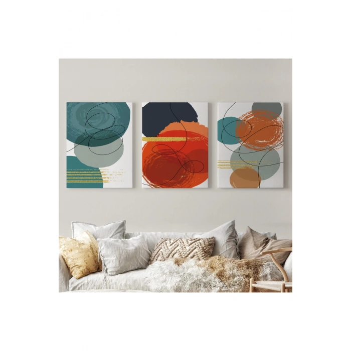 Sürreal Şekiller Dekoratif Duvar Tablosu Üçlü Set-EK-110