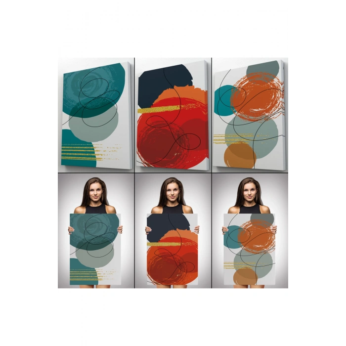Sürreal Şekiller Dekoratif Duvar Tablosu Üçlü Set-EK-110