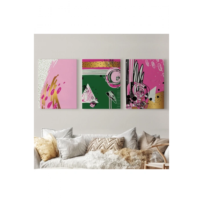 Sürreal Şekiller Dekoratif Duvar Tablosu Üçlü Set-EP-115