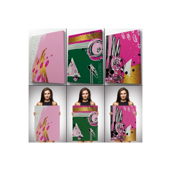 Sürreal Şekiller Dekoratif Duvar Tablosu Üçlü Set-EP-115